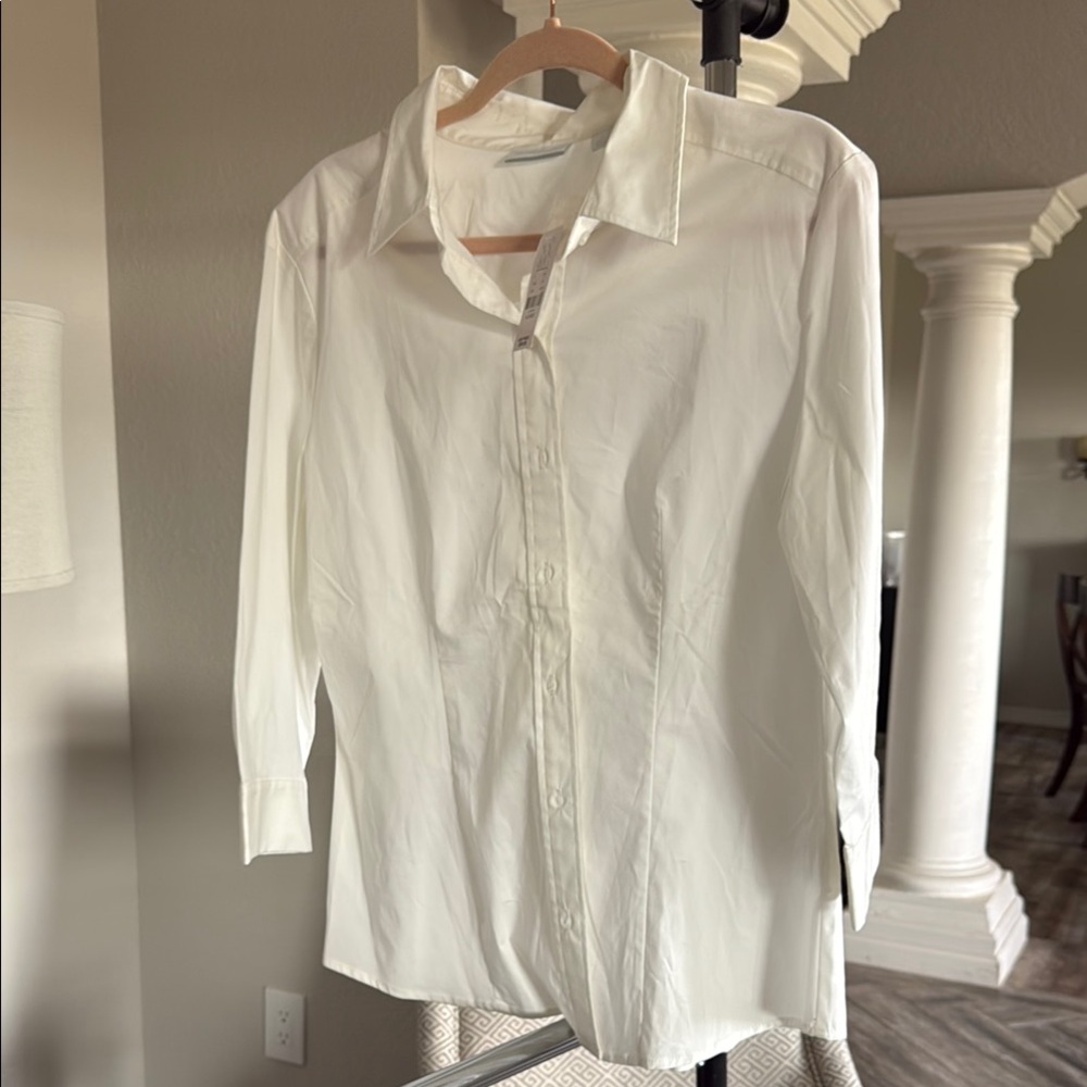 New York & Company Women's Classic White Button Down Shirt